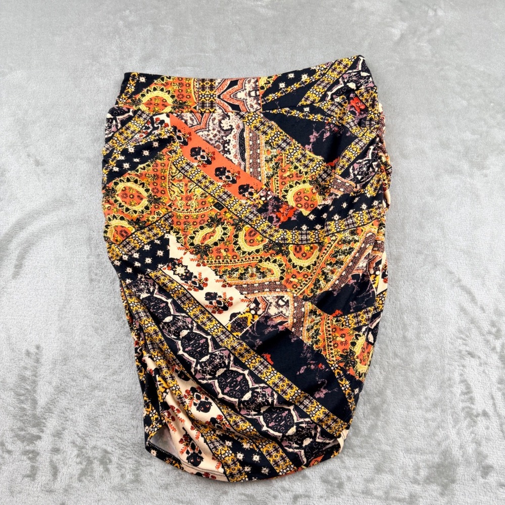 Free People Women's XS Paisley Boho Ruched Bodycon Skirt‎ Multicolor OB1307698